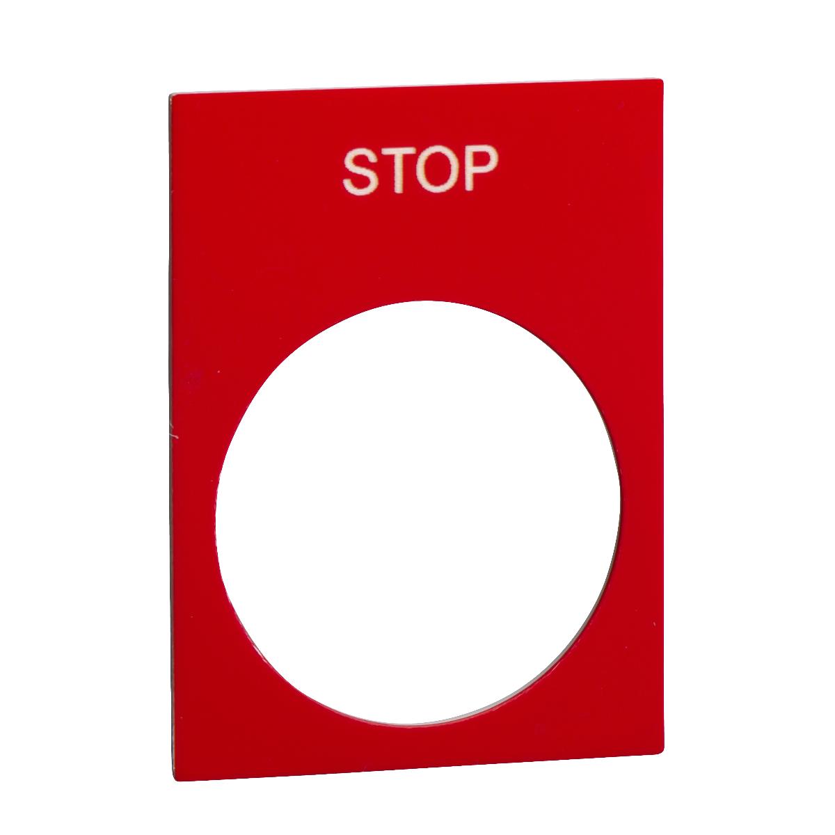 LEGEND PLATE STOP RED 30X40 FOR 22mm