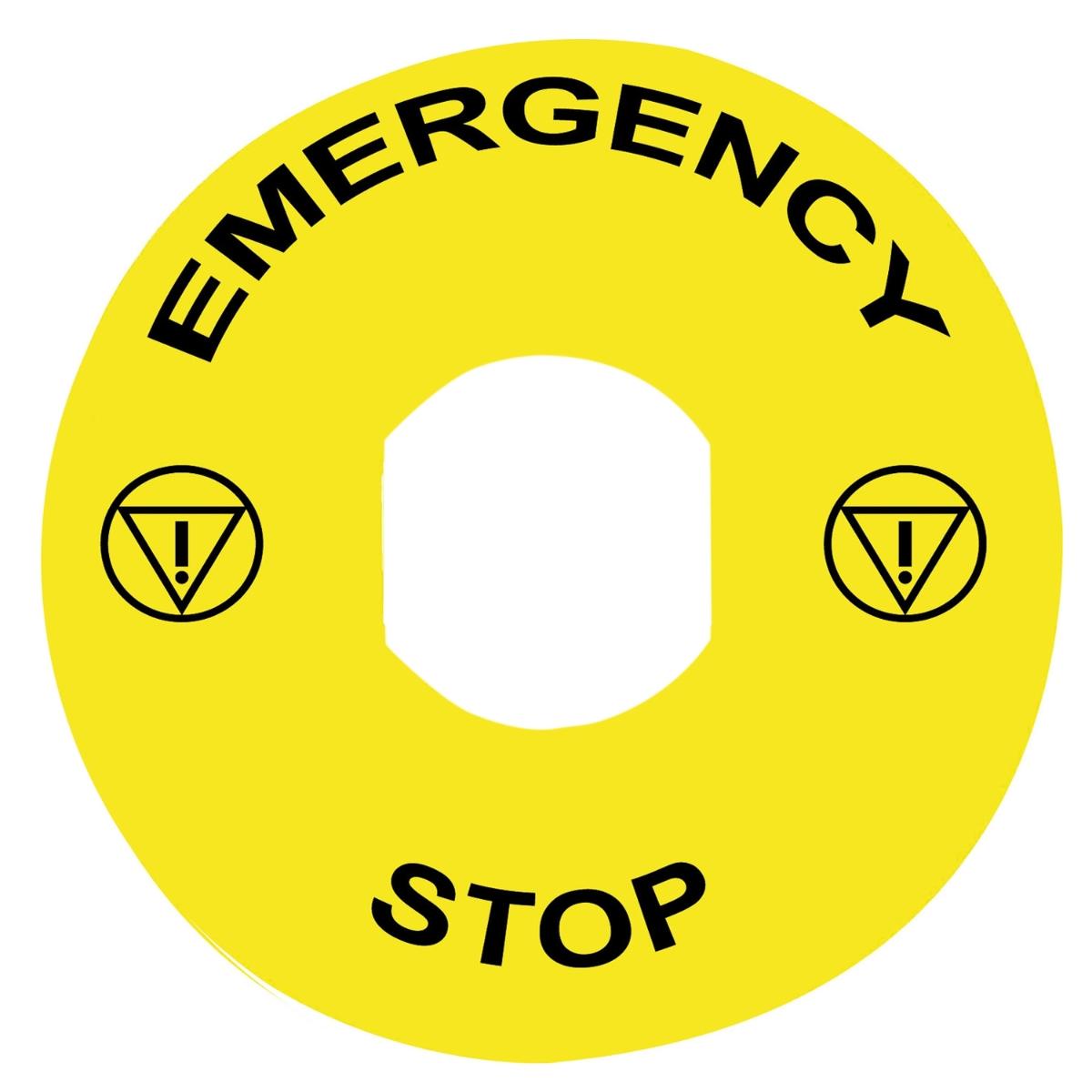 LEGEND PLATE EMERGENCY STOP 90MM DIA YLW