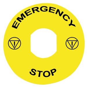 LEGEND PLATE EMERGENCY STOP 90MM DIA YLW LEGEND PLATE EMERGENCY STOP 90MM DIA YLW