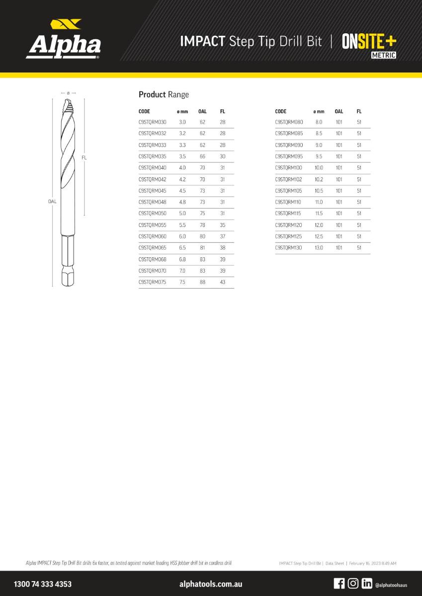 5.5MM ONSITE PLUS IMPACT STEP TIP DRILL