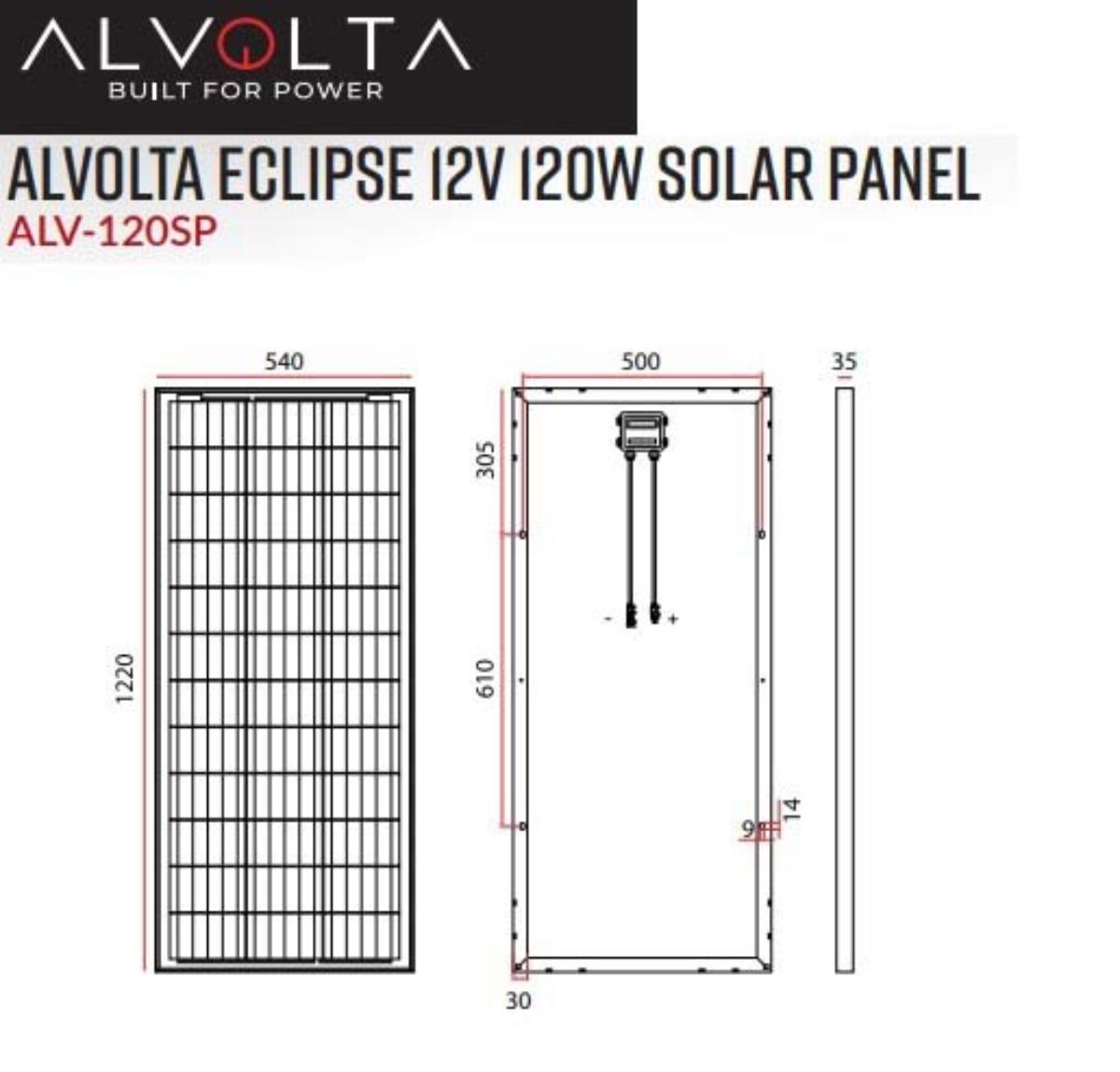 ALVOLTA ECLIPSE 12V 120W MONO SOLAR PANE