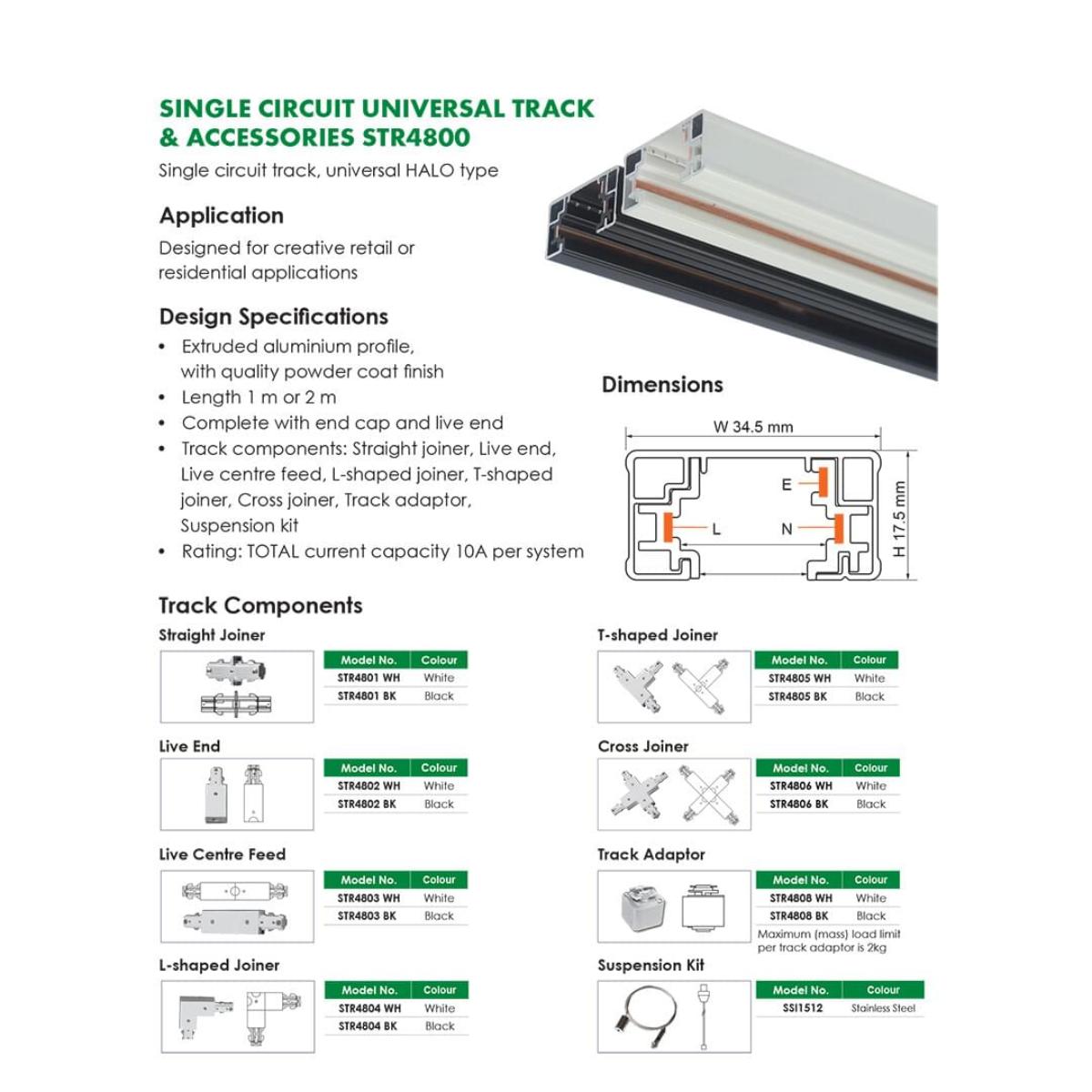 1CCT TRACK UNIVERSAL 2MTR BLACK
