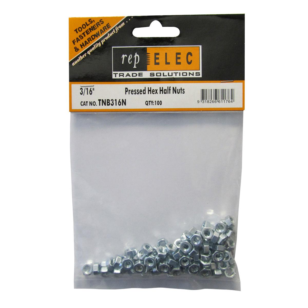 NUT HEX HALF HEAD 3/16IN ZINC PLATED