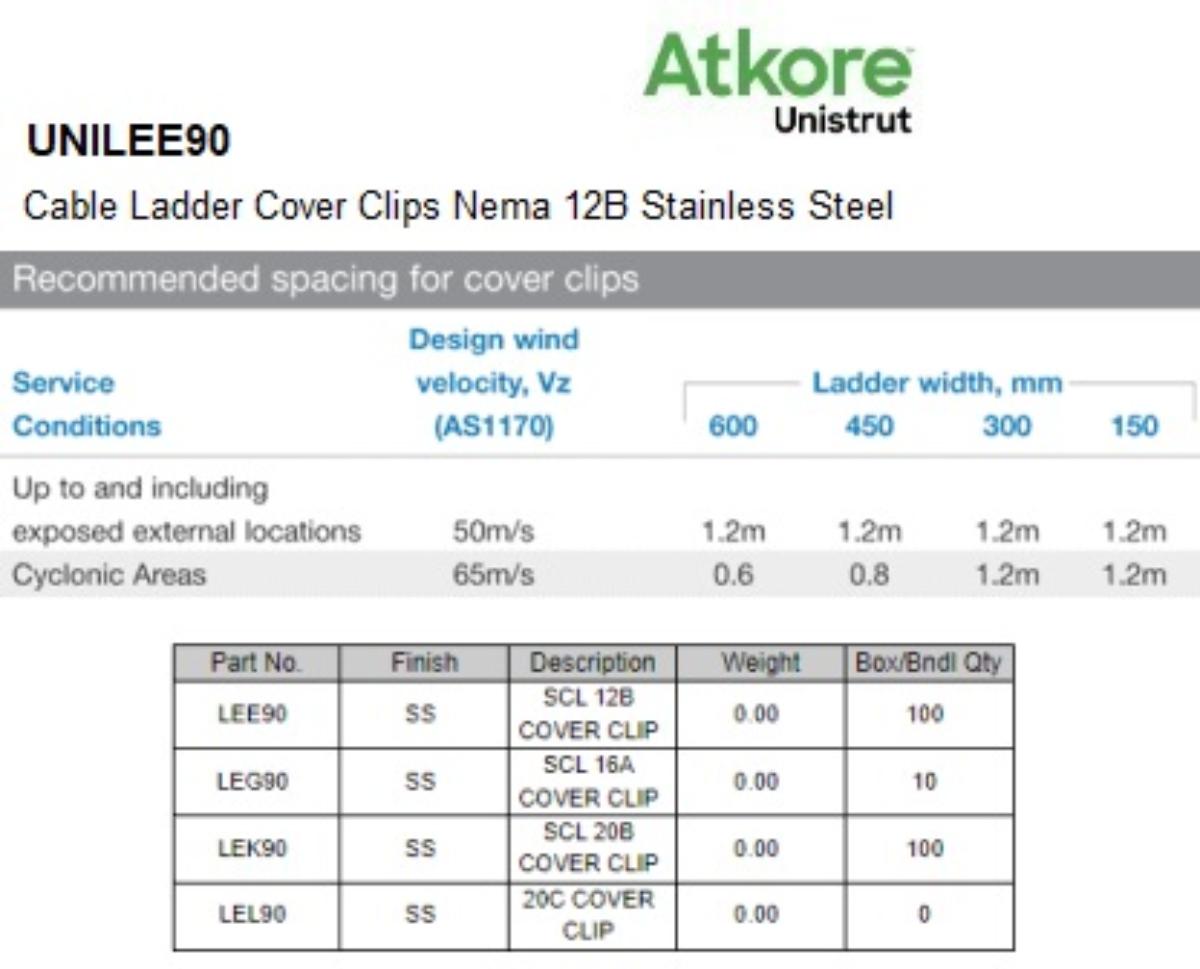 CABLE LADDER COVER CLIP NEMA12B ST/STEEL