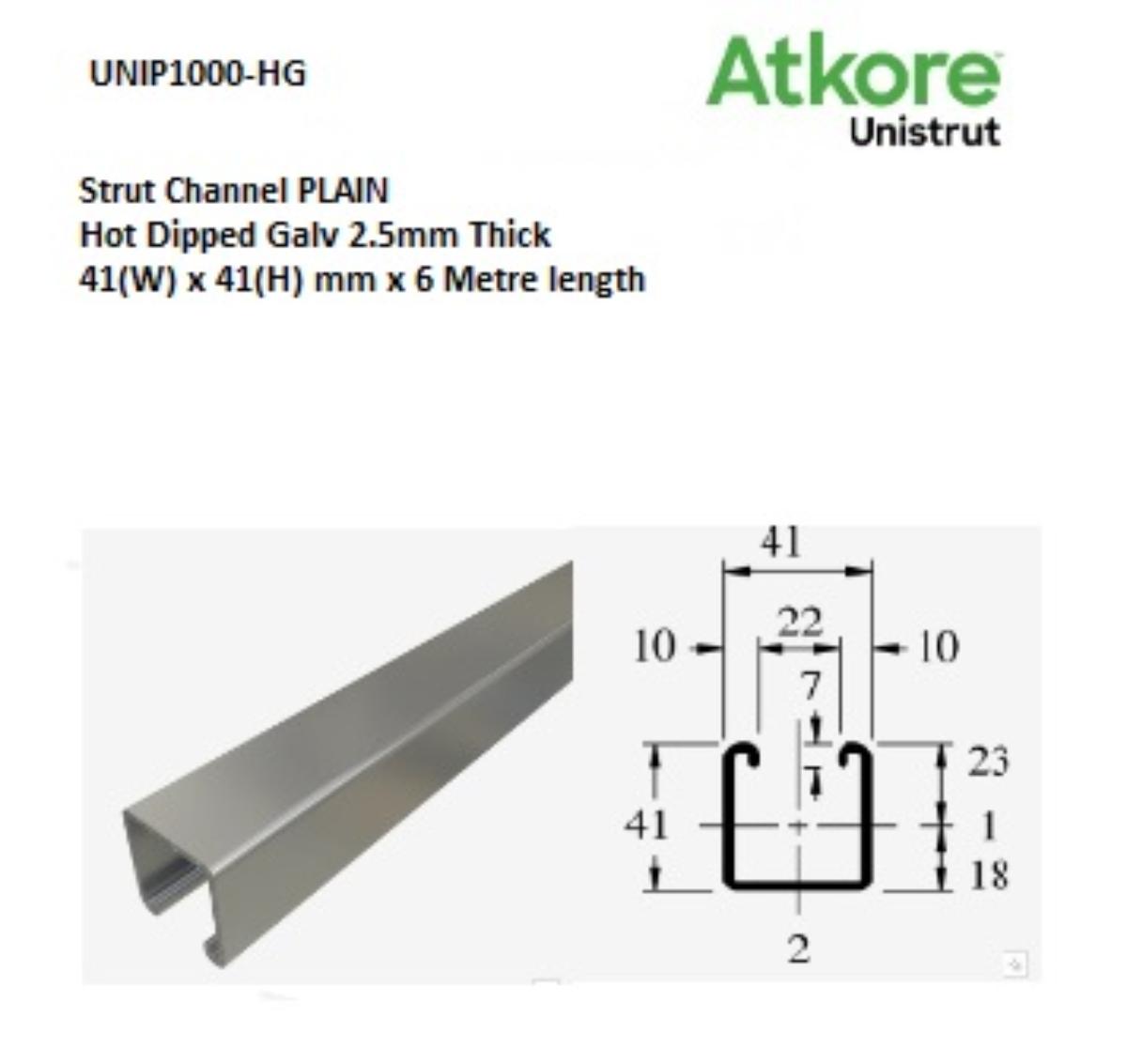STRUT PLAIN 41 X 41MM HDG 6M