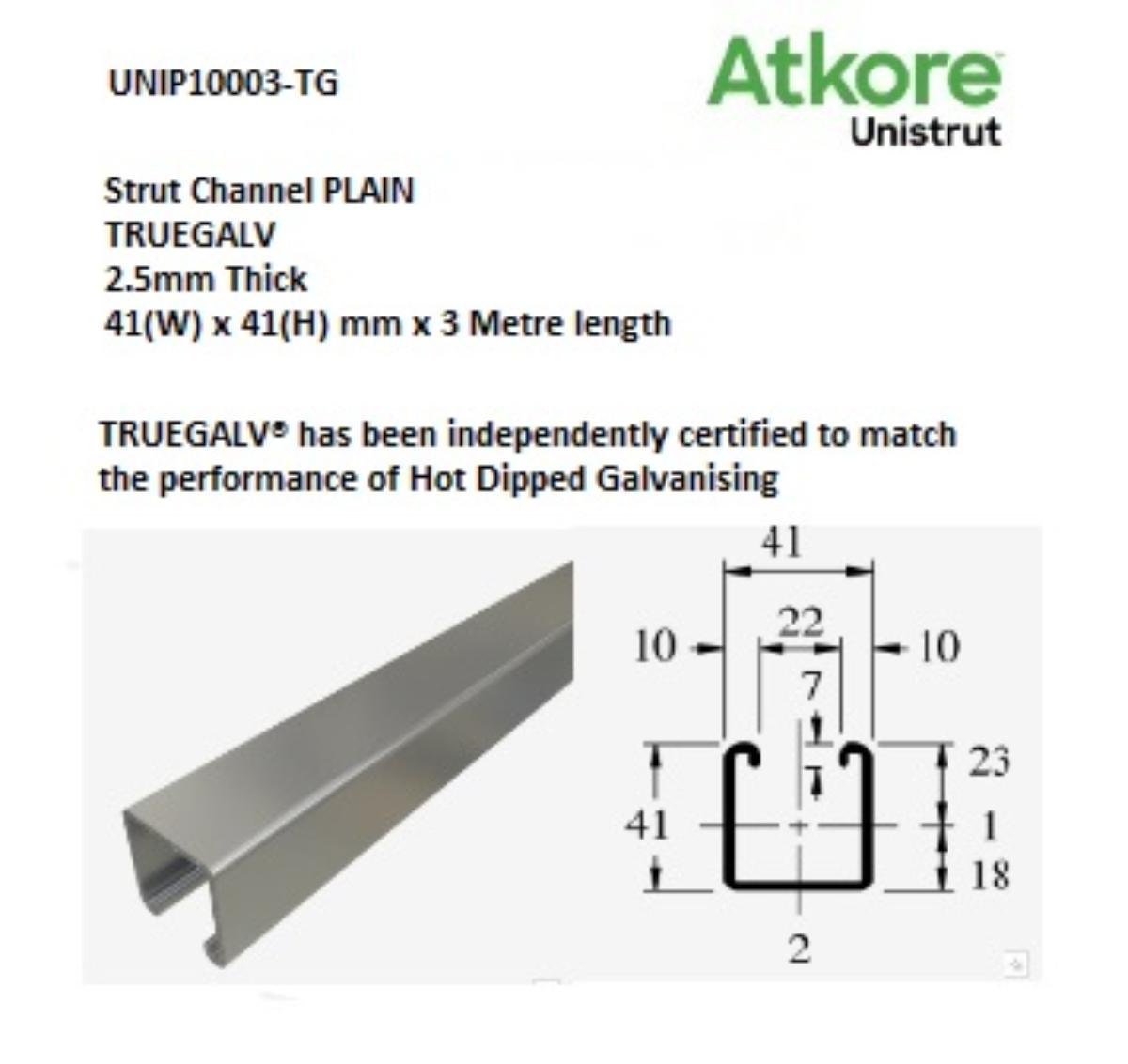 STRUT 41X41MM 3MTR TRUE GALVANISED