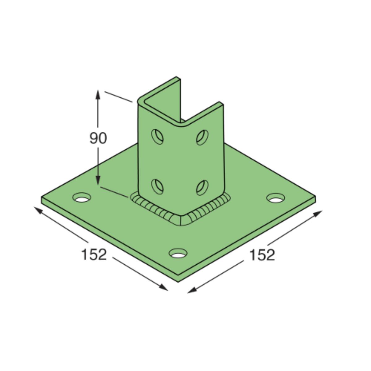SQUARE BASE PLATE 2 HOLE HIGH HDG