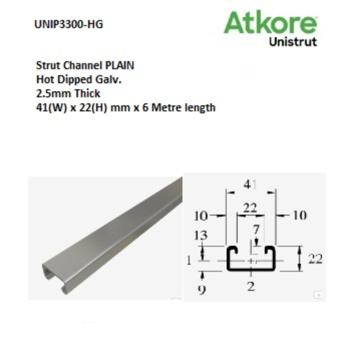 STRUT PLAIN 41 X 22MM HDG 6M