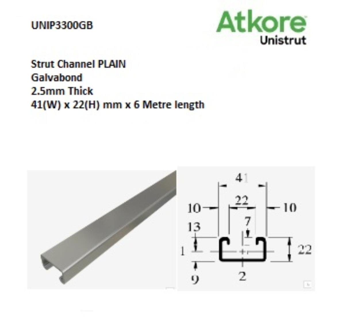 STRUT PLAIN 41 x 22mm GALVABOND 6M