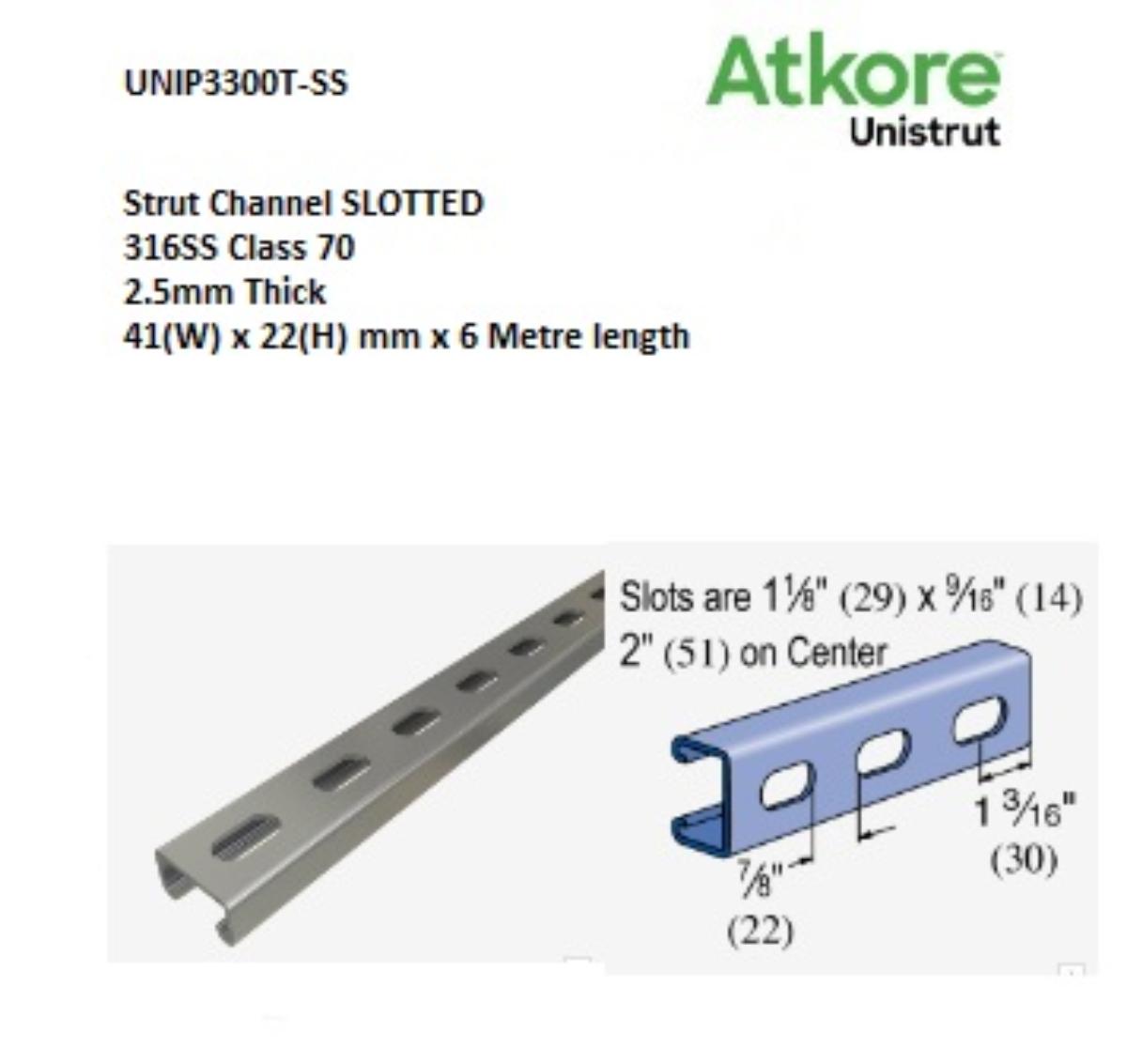 STRUT SLOTTED 316SS 2.1MT LENGTH