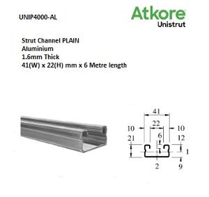 STRUT PLAIN 41X22MM L/DUTY ALUMINIUM 6M