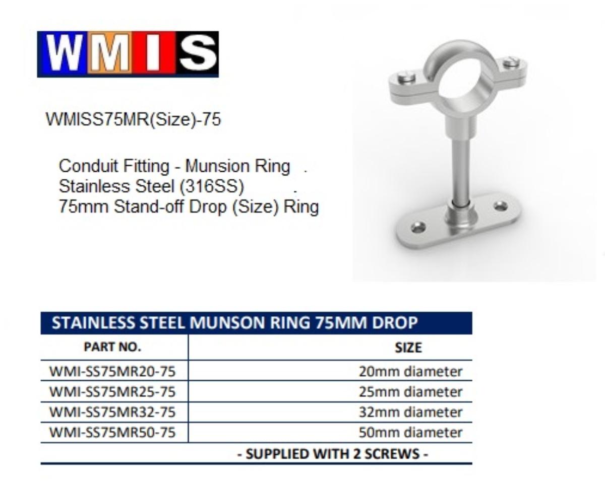 SLS 50MM DIA S/STEEL MUNSON RING 75MM DR