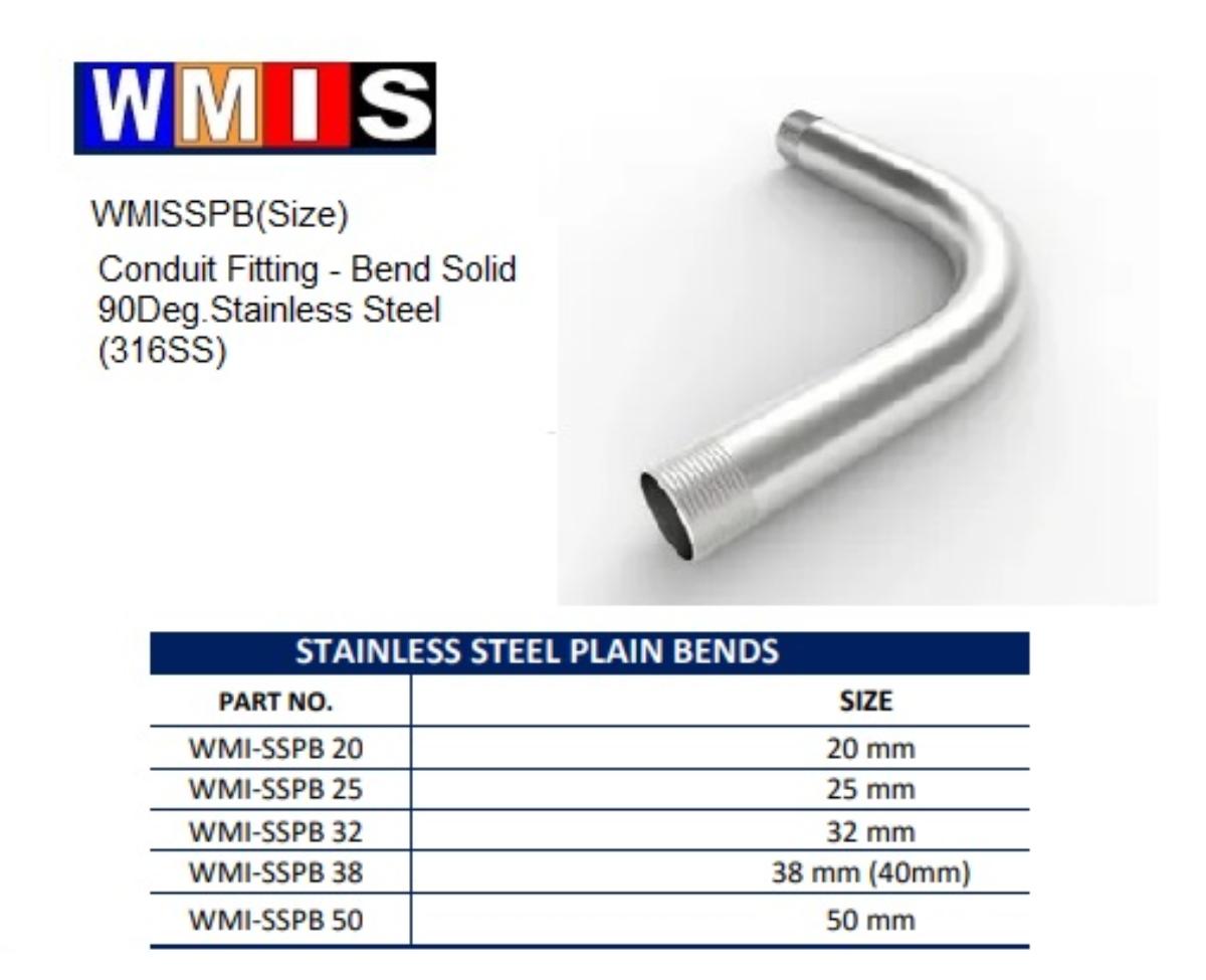 PLAIN BEND STAINLESS STEEL 90 DEG 50MM