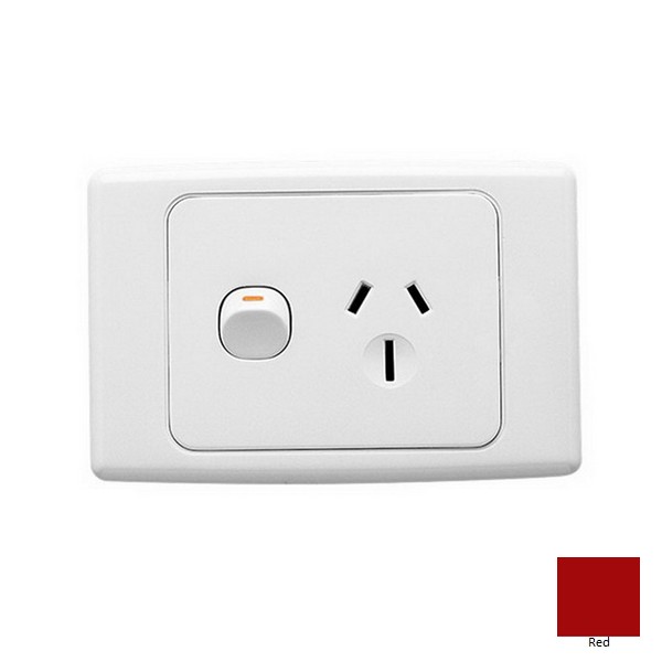 GPO SOCKET SWT SING 15A 250V RED
