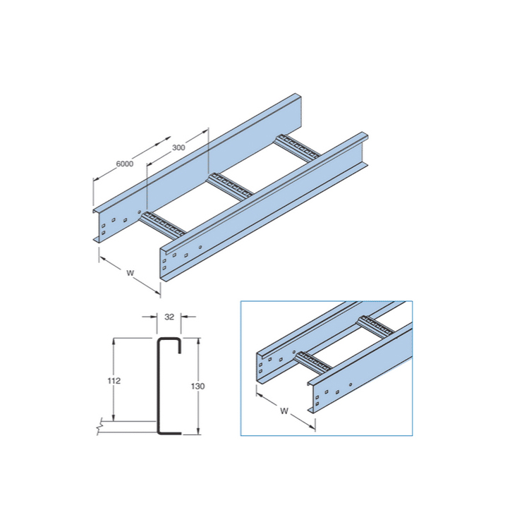 CABLE LADDER 300MM NEMA 20B S/STEEL 6M